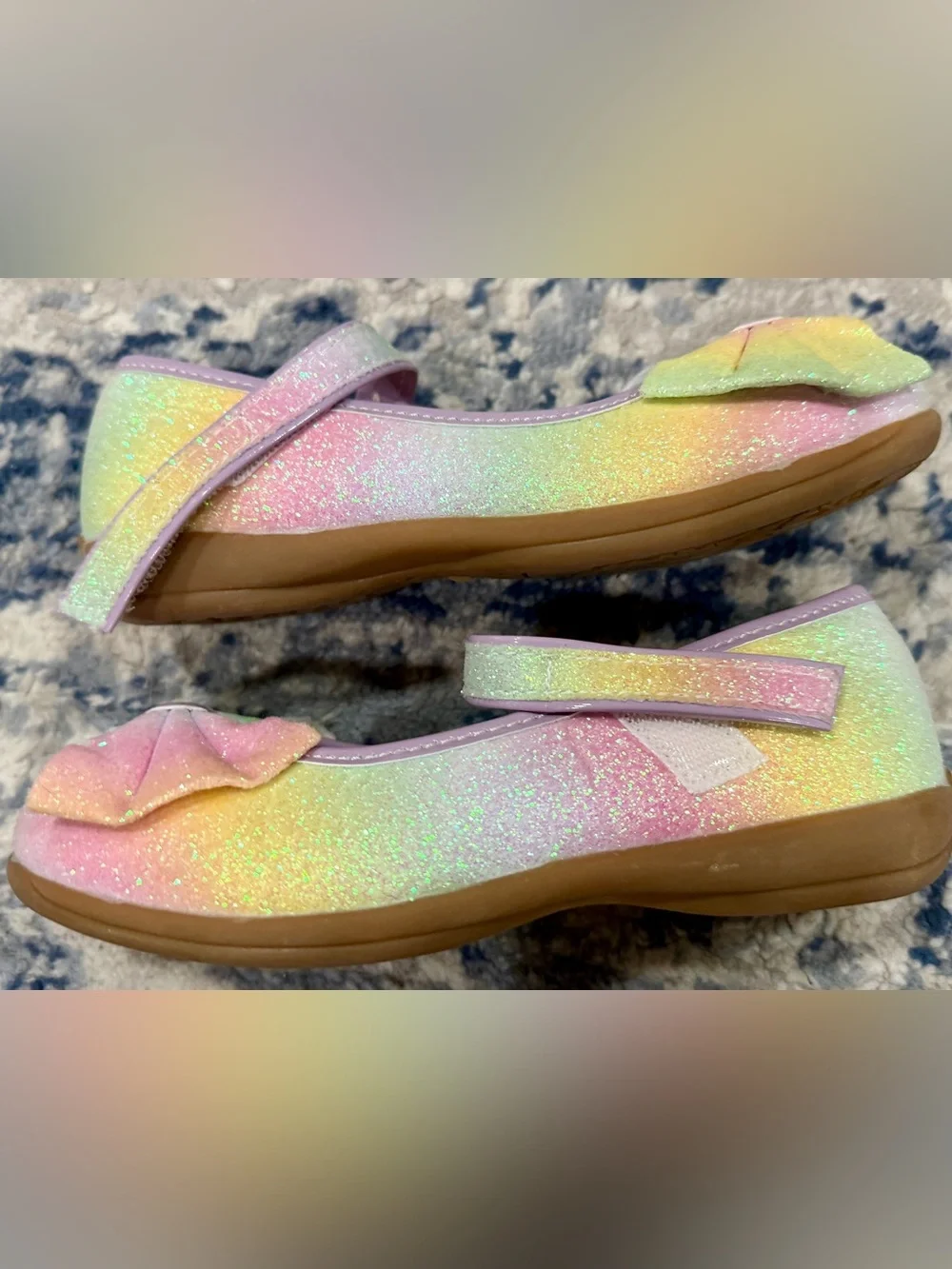 Girls' Pastel Rainbow Glitter Mary Jane Dress Shoes with Bow